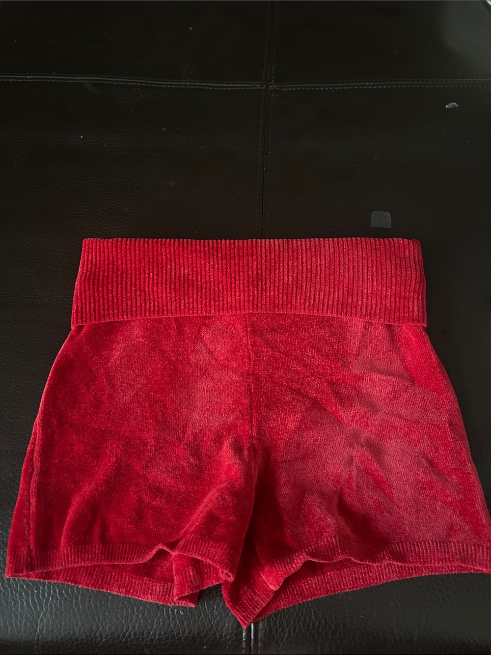 Garage Red Velour fold over Shorts